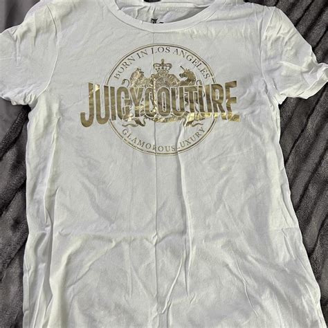 Juicy Couture White Tshirt White Gold Detail Size Depop