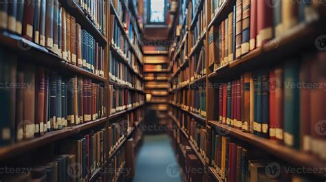 Aisles of knowledge An evocative image of bookshelves filled with