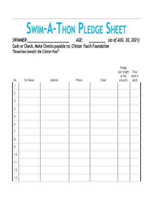 Fillable Online Swim A Thon Pledge Sheet Docx Fax Email Print PdfFiller