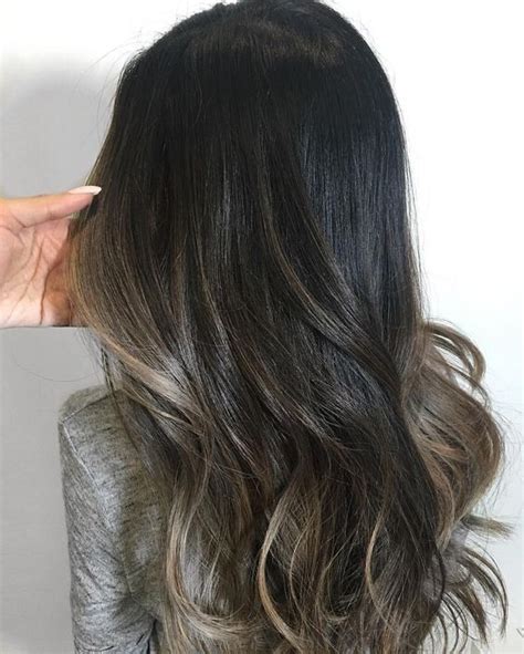 Charcoal Brunette With Silver Babylights Balayage Brunette Brunette