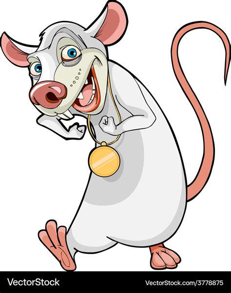 Cartoon Smiling White Rat With A Gold Medal Vector Image