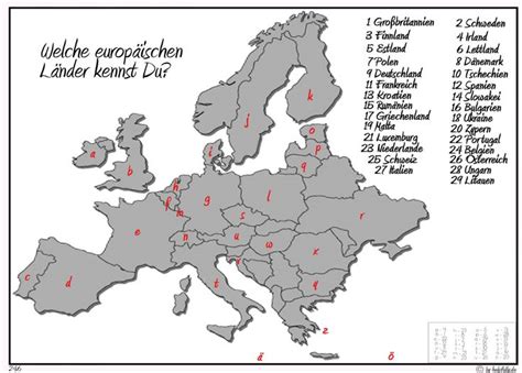 Lernblätter Karte Europa Länder Zahlen Europa länder Europa