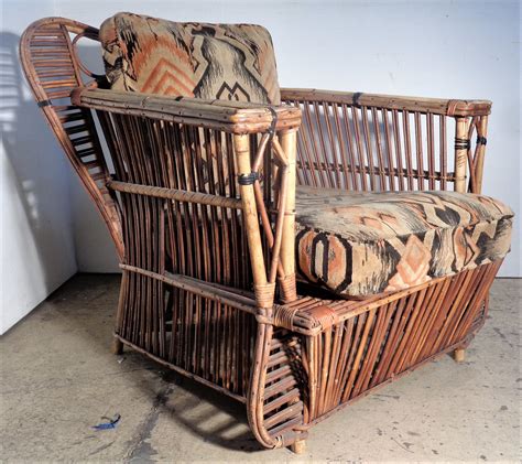 Rare Art Deco Stick Wicker Rattan Lounge Chair For Sale at 1stDibs