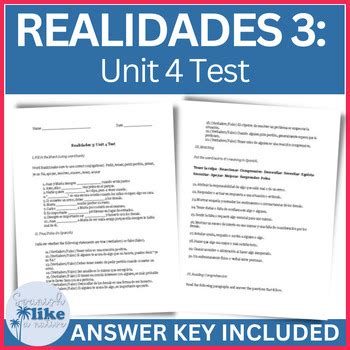 Realidades Unit Test By Spanish Like A Native Tpt