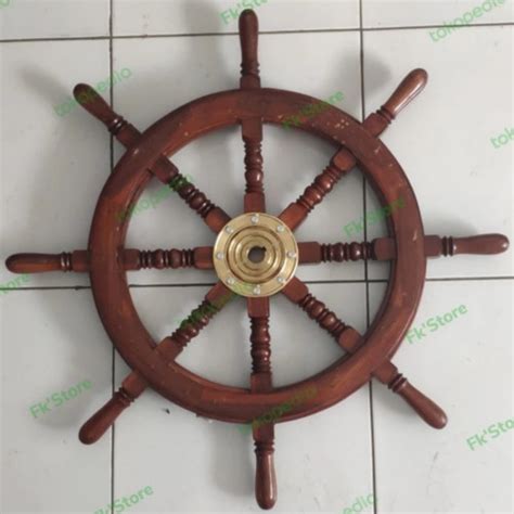 Jual Setir Kapal 55cm Kayu Jati Ring Kuningan Kemudi Stir Kapal