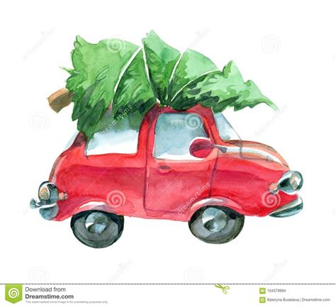 Red Car With Green Christmas Tree On Top Stock Illustration