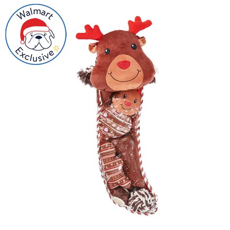 Holiday Time Dog Toy Stocking 8 Pieces Brown