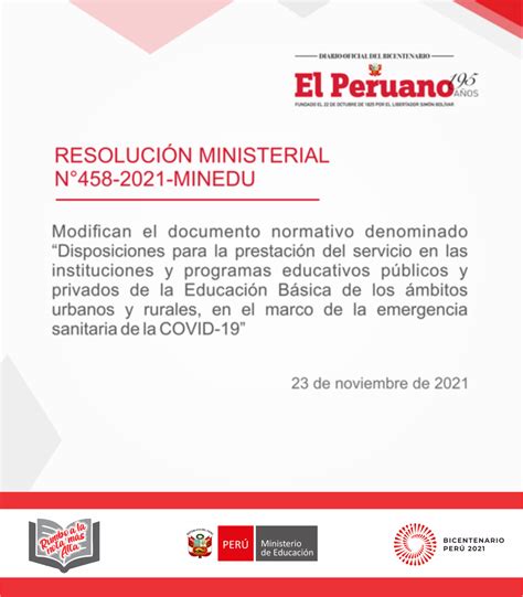 RESOLUCIÓN MINISTERIAL N458 2021 MINEDU MODIFICAN EL DOCUMENTO