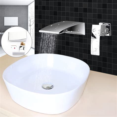 New Waterfall Curve Spout Bathroom Faucet Chrome Single Handle Wall