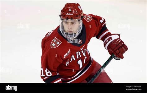 Harvard's Alex Laferriere plays during an NCAA hockey game on Friday ...