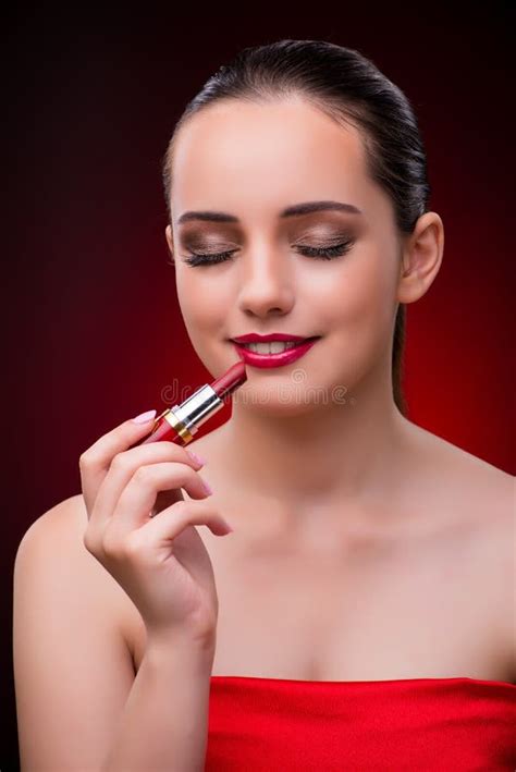 The Woman With Red Lipstick In Beauty Concept Stock Photo Image Of