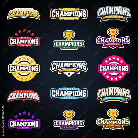 Sport Champion Or Champions League Emblem Typography Set Super Logo