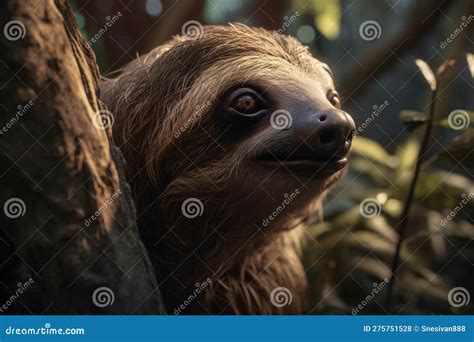 Serene Portrait Of A Sloth In Its Natural Jungle Habitat Capturing The