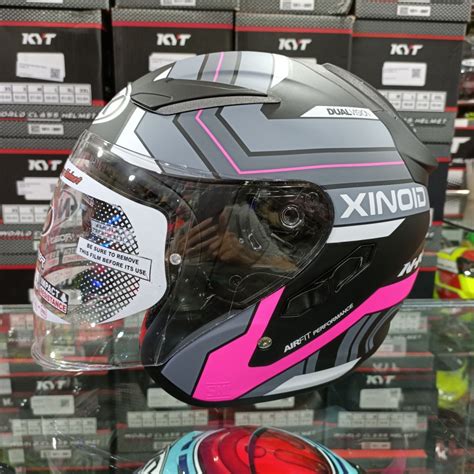 Jual Helm NHK Half Face Double Visor R1 Xinoid Black Pink Doff Motor