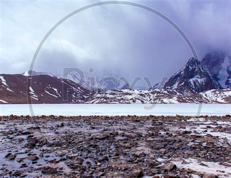 Image Of Beautiful Frozen Gurudongmar Lake In North Sikkim India Coverd