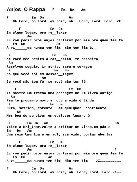 Letra O Rappa Anjos - Letra e Cifras de "Anjos" - O Rappa | PDF