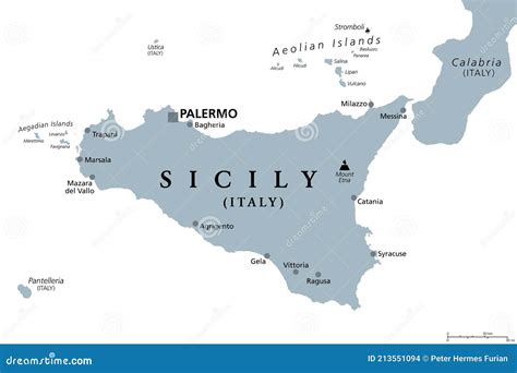 Sicily Autonomous Region Of Italy Gray Political Map Stock Vector