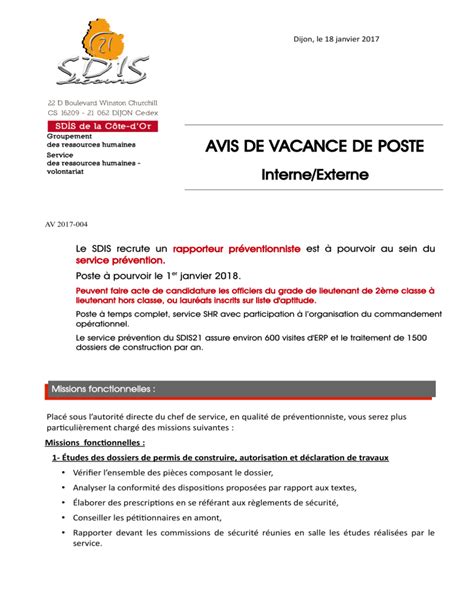 Avis De Vacance De Poste