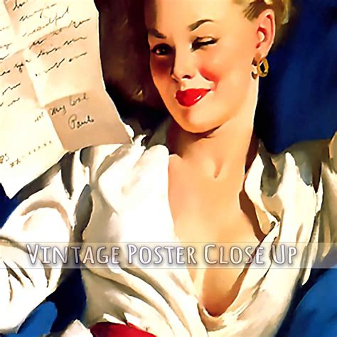 Vintage Pin Up Girl Poster Love Letter Gil Elvgren Vintage Art Retro Pin Up Girl Print Late