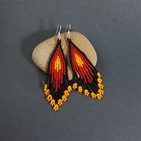 Black Native Beaded Earrings Indigenous Tribal Native Etsy