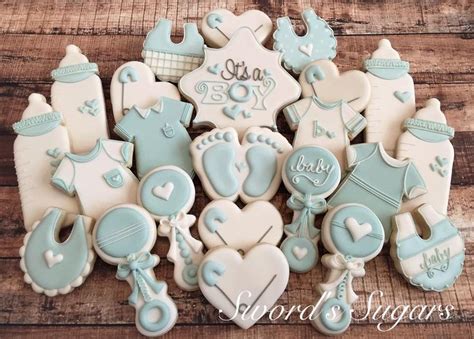 Baby Boy Decorated Sugar Cookies Royal Icing Blue White Onesie