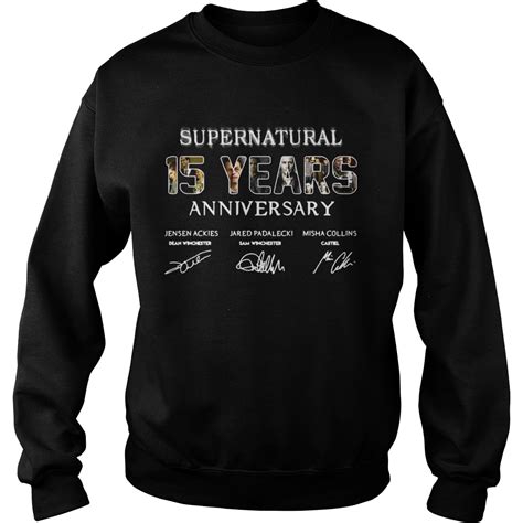 Supernatural 15 Years Anniversary Jensen Ackles Jared Padalecki Misha Collins Signature Tshirt