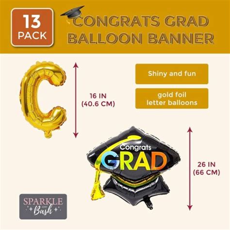 Congrats Grad Graduation Party Balloon Banner 16 In Gold Foil 13