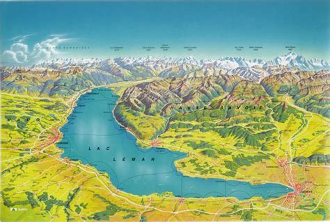 Panoramic Map of Lake Geneva, Switzerland