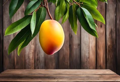 Premium Photo A Mango Hangs From A Tree With Green Leaves