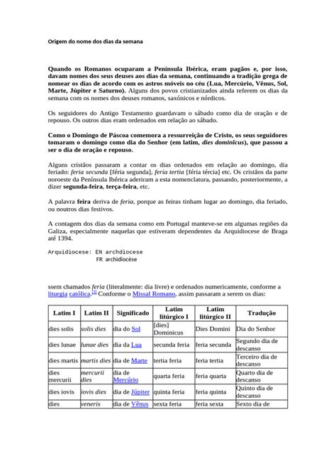 Dias Da Semana Origem - Origem dos Nomes dos Dias da Semana | PDF