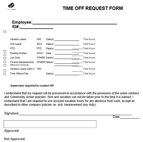 Time Off Request Form Template Printable