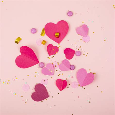 Abstract Background With Paper Hearts Confetti For Valentines Day