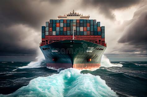 Container Ship Cuts Through Giant Waves Generative Ai Generative Ai