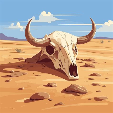 Premium Vector Cow Skull In The Desert At The Hot Sunny Day Vector