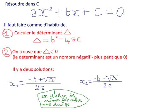 Résoudre une équation du second degré dans C déterminant inférieur à 0