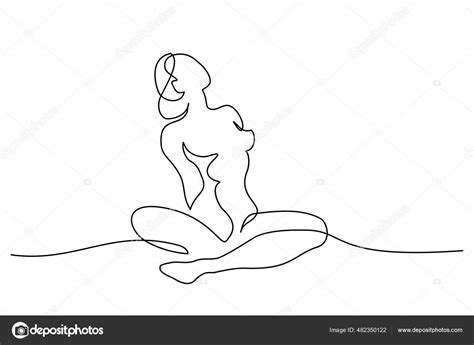 Boceto de mujer desnuda sentada Dibujo de una línea Stock Vector by