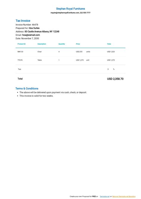 Printable Tax Invoice Template