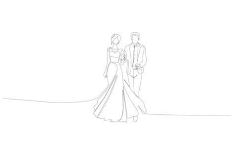 Dibujo de línea continua de ilustración de vector de pareja de boda