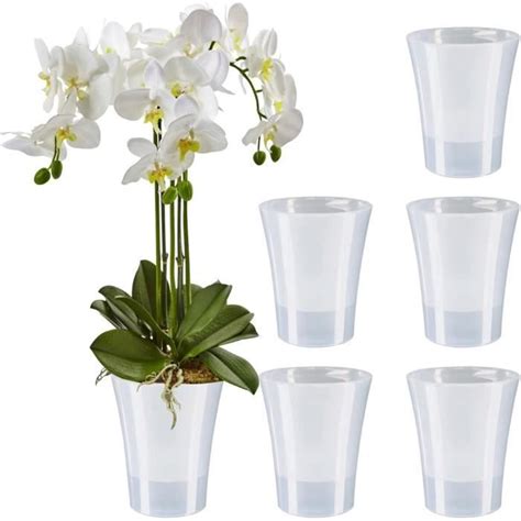 Lot De 6 Pots À Orchidées Transparents Avec Système De Mèche Auto