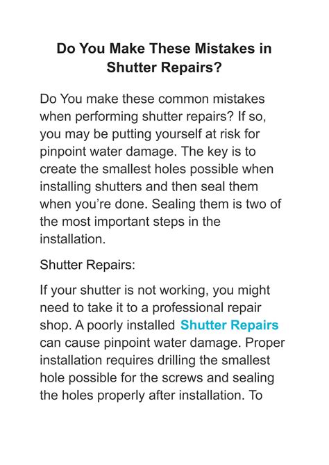 Do You Make These Mistakes In Shutter Repairs By Roger King Issuu