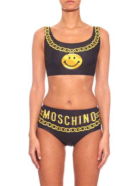 Moschino Logo Chain Print Bikini In Black Lyst