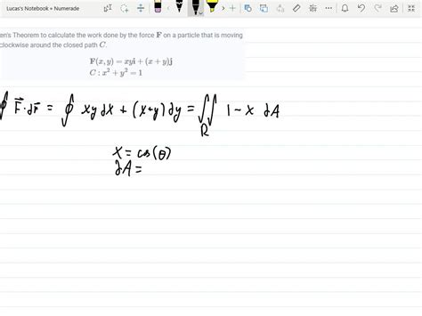 Solved Use Green S Theorem To Calculate The Work Done By Force F On A