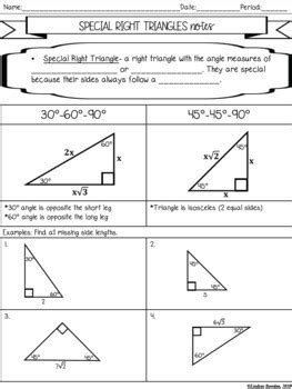 Special Right Triangles Guided Notes Worksheets TPT