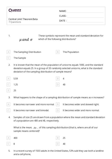 50 Central Limit Theorem Worksheets On Quizizz Free And Printable