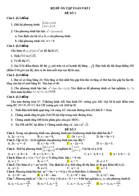 ĐỀ Ôn TẬp ToÁn 9 2 5 điểm 1 Giải Hệ Phương Trình { ¿ 2 X Y 5 ¿ X− Y 4 2 Cho Phương