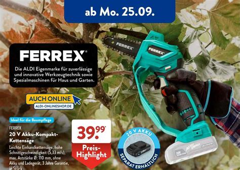 Ferrex 20 v akku kompakt kettensäge Fbt nxs002 Angebot bei ALDI Nord