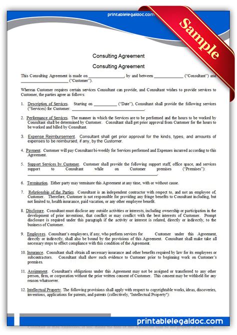 Free Printable Consulting Agreement Form (GENERIC)