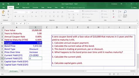 Zero Coupon Bond Valuation Using Excel Youtube