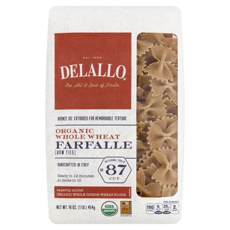 DeLallo Farfalle de trigo integral orgánico pajaritas pasta bolsa de