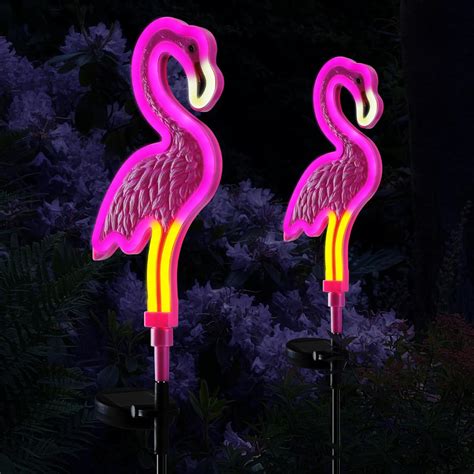 Amazon 2Pack Solar Flamingo Pink Neon Light Flamingo Solar Lights